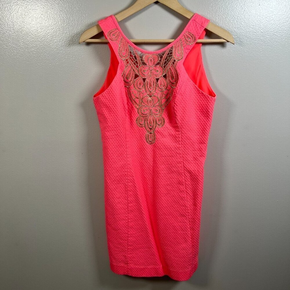 LIlly Pulitzer Largo Dress Size 4 Sun Ray Pink Embroidered Cocktail Party Event